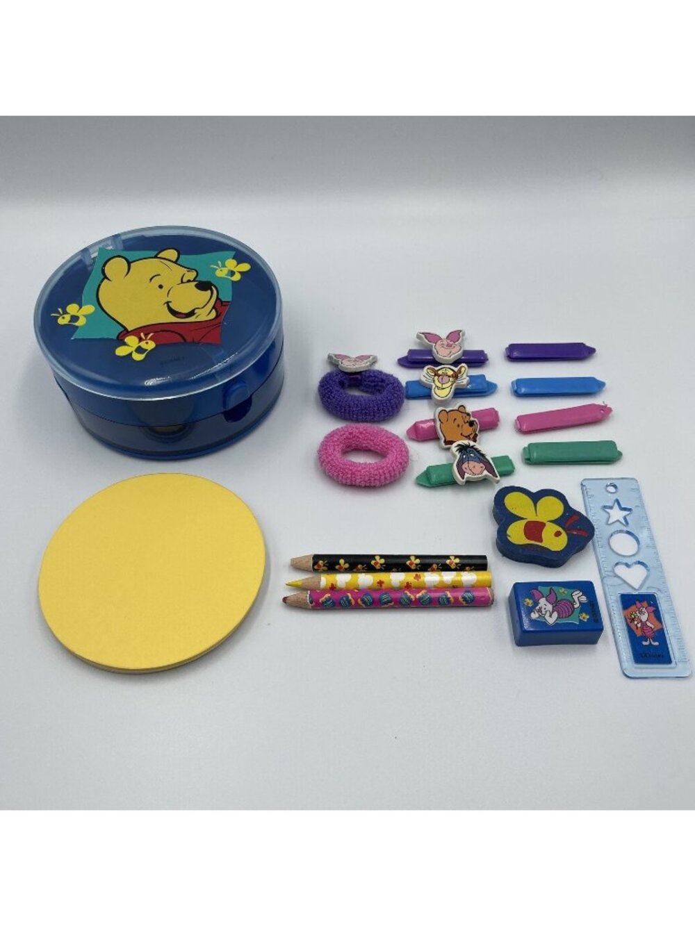 Vintage Winnie The Pooh Stationery Set Pencils Holder Ruler Eraser Clips Paper
